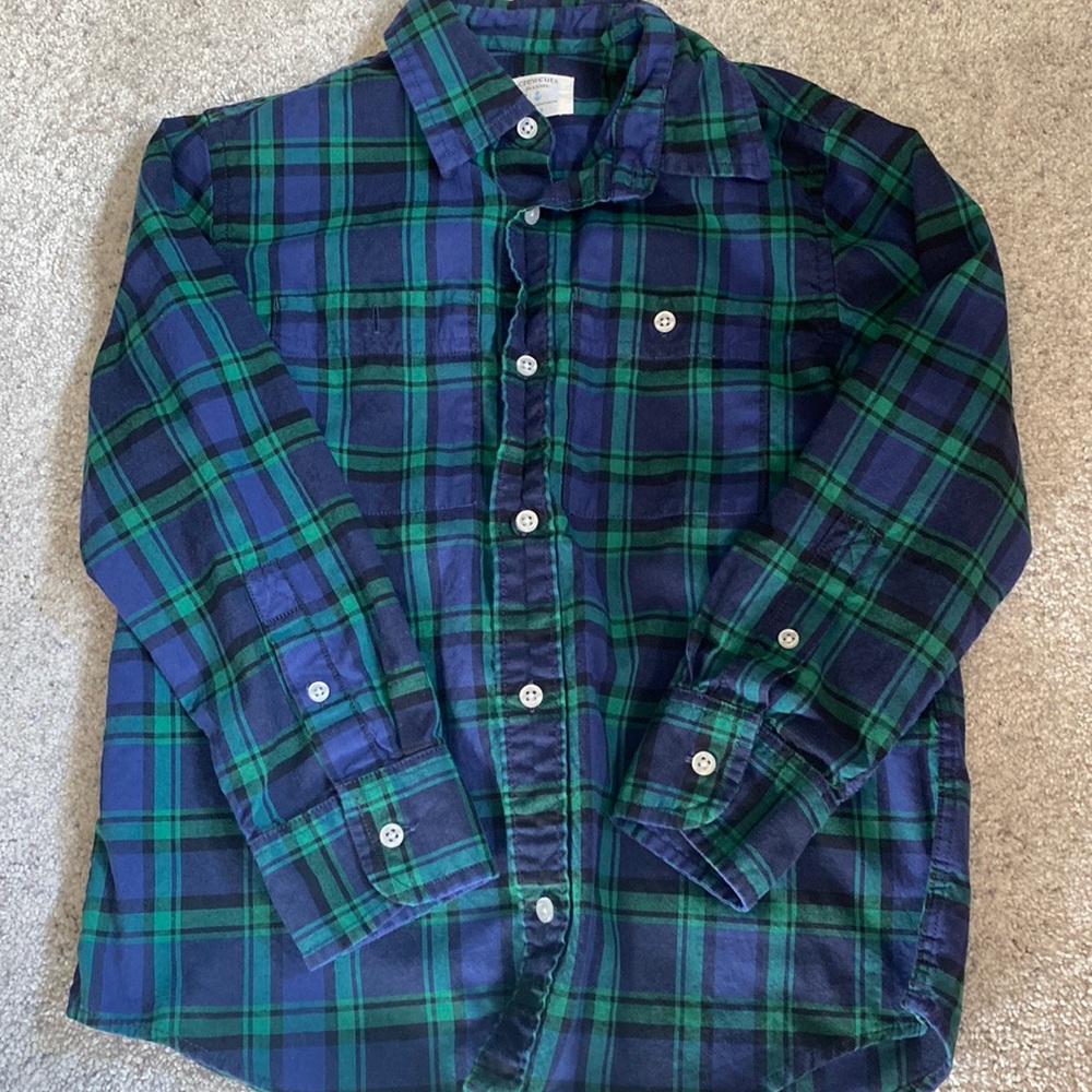 Boys jcrew size 6-7 flannel button down blue and green plaid